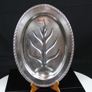 Vintage Wm. Rogers Silverplate Footed Meat Platter, Tree of Life Well and Tree Serving Tray, Model 4210/16