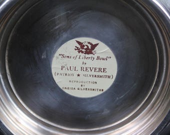 Vintage Oneida Paul Revere Reproduction Bowl - Silverplate with Ruby Red Enamel Interior