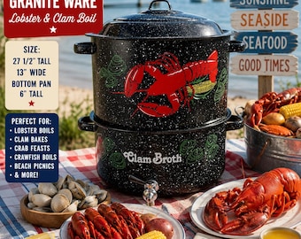1970's Granite Ware 19 Qt Lobster Crab Clam Steamer Pot Crawfish Seafood Boil