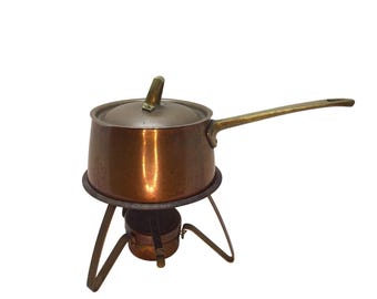 Vintage Paul Revere Kupfer Fondue Set Messing Ständer USA Limited Edition MCM