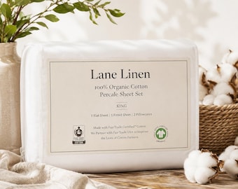 NEW Lane Linen King Organic Cotton Percale Sheet Set White Cooling 4 Pc