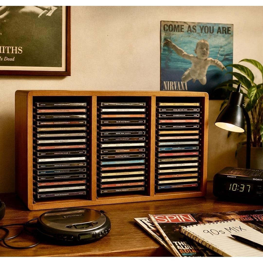 Y2K, Vintage Teak CD Rack 60 Disc Media Storage Hi-fi Audiophile