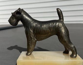 Pisapapeles de biblioteca con estatua de bronce de un perro Airedale Terrier Schnauzer de estilo antiguo