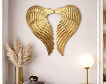 Angel Wings Wall Decor Large Gold Metal Celestial Spiritual 22" Sculpture, Art