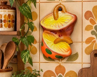 Placa de pared de cerámica con forma de seta, estilo retro botánico y cottagecore para cocina, años 70.
