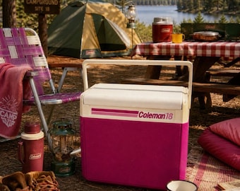 Vintage 1988 Coleman 18 Flip Lid Pink Cooler Model 5210 Retro Cup Holder USA