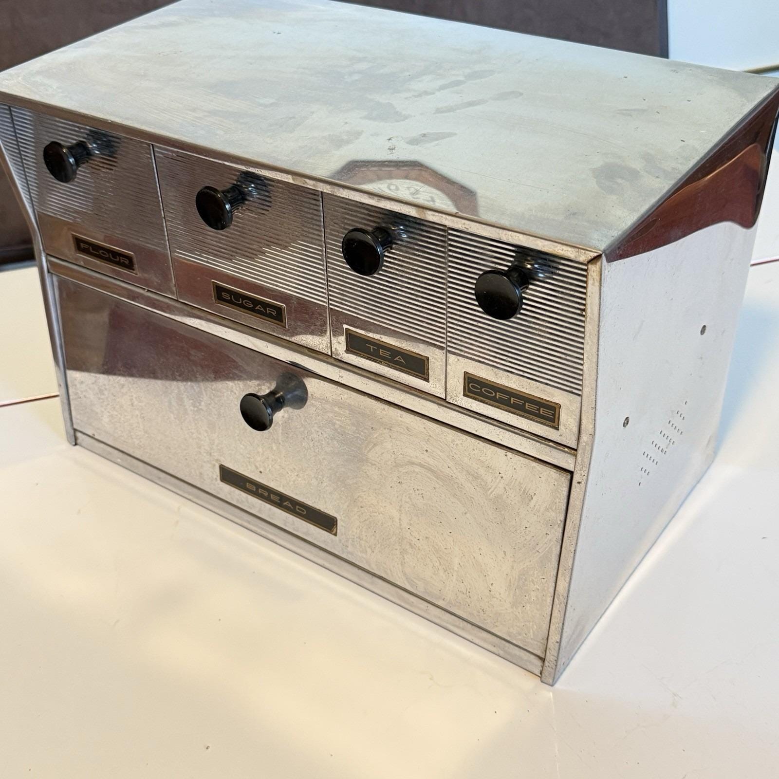 Vintage Krestline Speco Chrome Bread Box Canister MCM Wall Kitchen