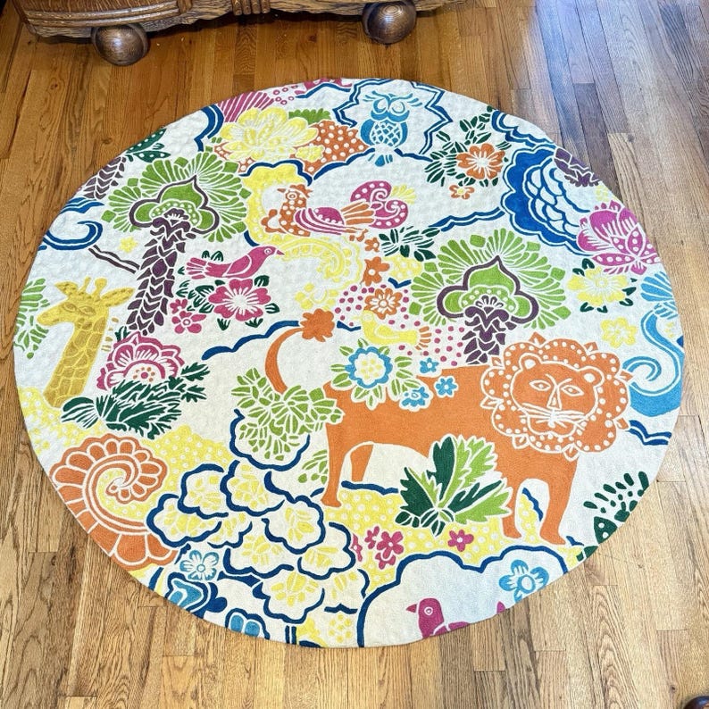 Anthropologie Crewel 56" Round Rug Dream Menagerie Boho Maximalist Cottagecore image 2