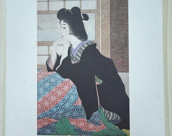 Grabado japonés Shin-Hanga de los años 70 "Yuki (Nieve)" según Torii Kotondo 16x20
