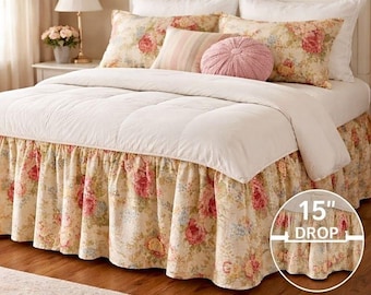 Constance Rose Full Sz Bed Skirt Dust Ruffle 100% Cotton, Chaps by Ralph Lauren