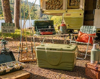 Nevera portátil Coleman vintage color verde aguacate 6286/6250. Un clásico del camping americano.