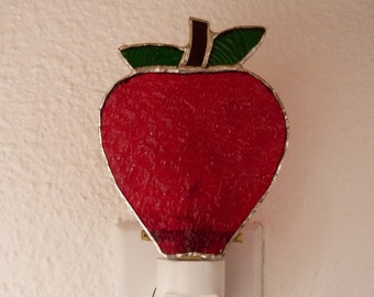 Stained Glass Night Light, Red Apple, Kitchen Bedroom Bathroom Decor, Teacher Appreciation Gift, Wall Plug In, Swivel Light Sensor