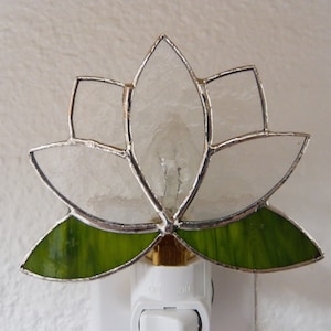 Night Light, Clear Stained Glass Lotus Flower,  Living Room Bedroom Bathroom Kitchen Decor, Light Sensor Rotating Swivel, Gift For Woman