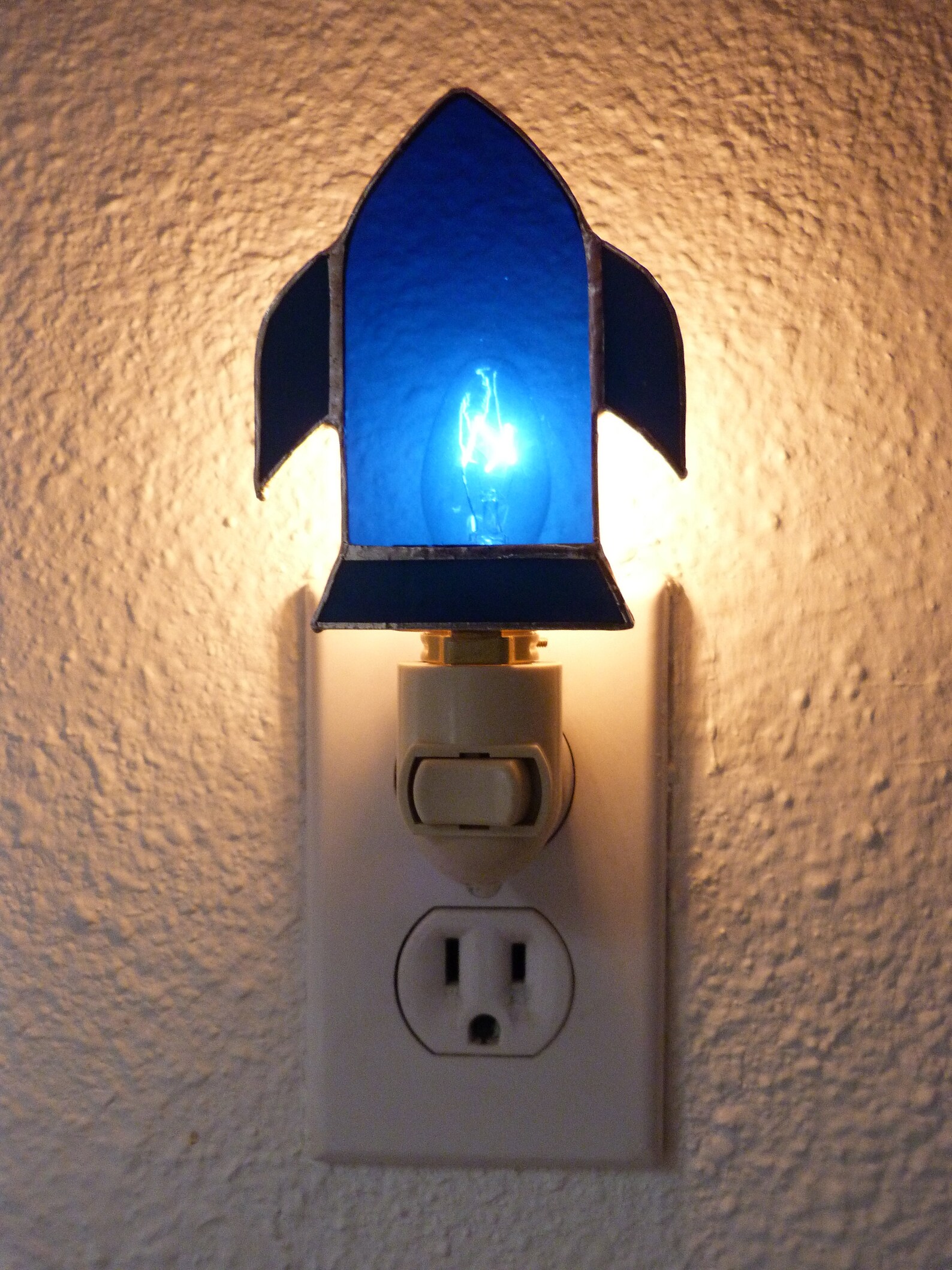Rocket Night Light Blue Stained Glass Wall Plug In Boys Etsy