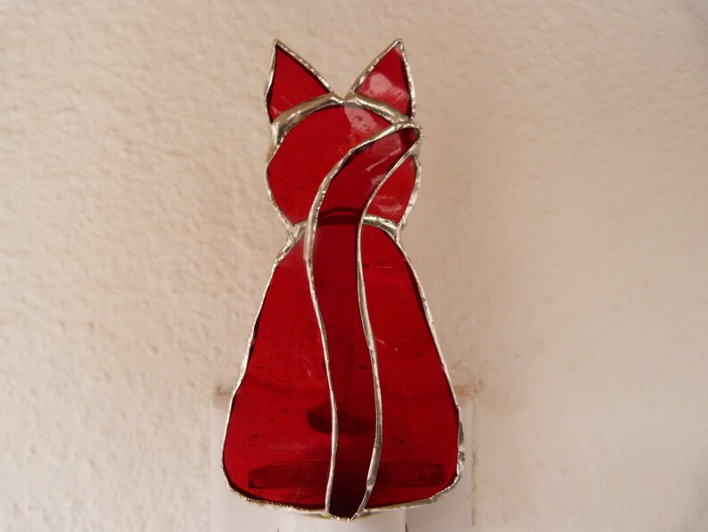 Night Light Red Stained Glass Cat Wall Plug In Gift for Etsy