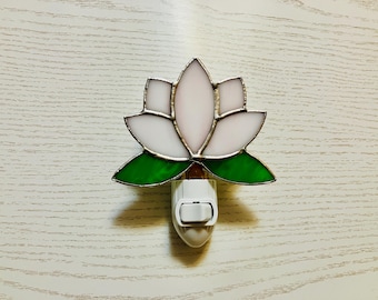 Pink Lotus Night Light, Stained Glass Flower