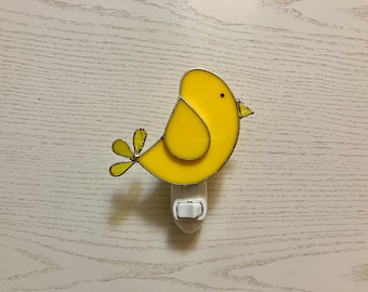 Yellow Cartoon Bird Night Light, Stained Glass
