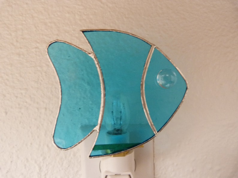 Stained Glass Fish Night Light Wall Plug In Blue Bathroom Etsy
