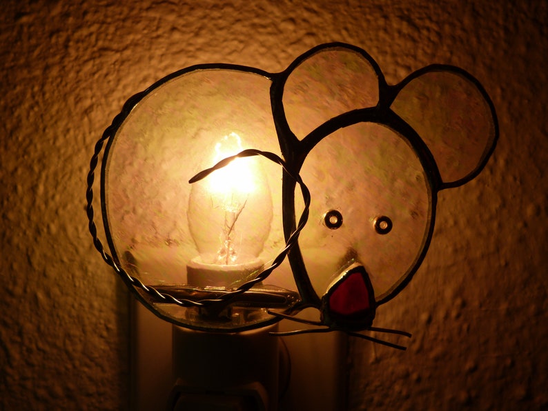 Clear Mouse Wall Plug In Gift For Man Woman Teen Bathroom Bedroom Kitchen Decor Stained Glass Night Light Light Sensor Rotating Base