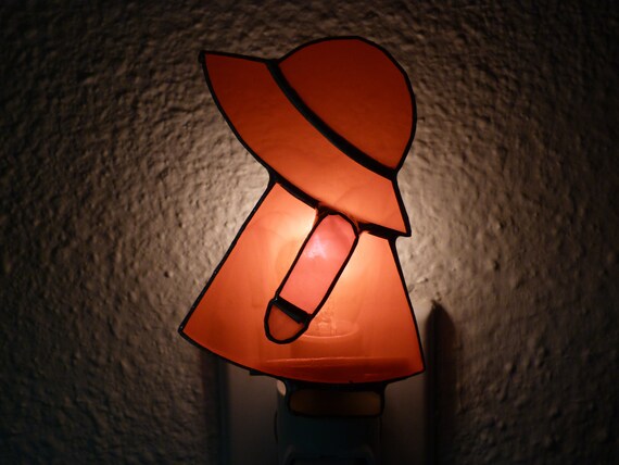 Stained Glass Night Light Girl Doll In Orange Sunbonnet Wall Plug In Bedroom Bathroom Nursery Decor Gift For Girls Light Sensor Swivel