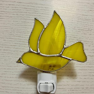 Yellow Bird Night Light, Stained Glass, Wall Plug in, Swivel Light Sensor
