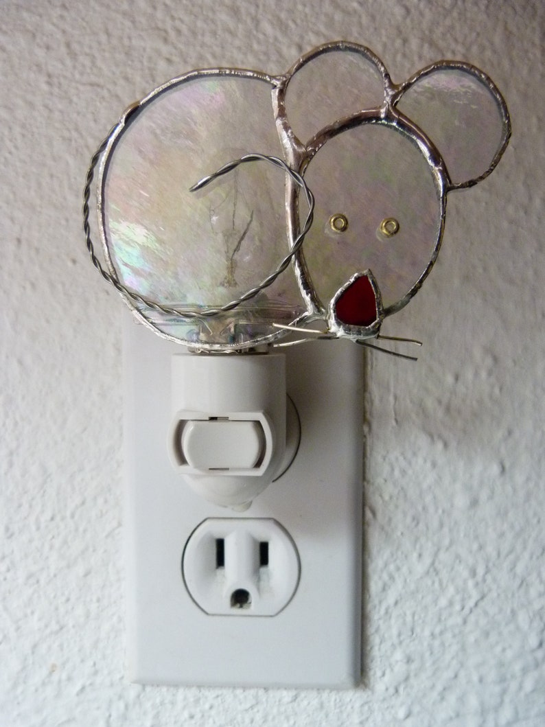 Clear Mouse Wall Plug In Gift For Man Woman Teen Bathroom Bedroom Kitchen Decor Stained Glass Night Light Light Sensor Rotating Base