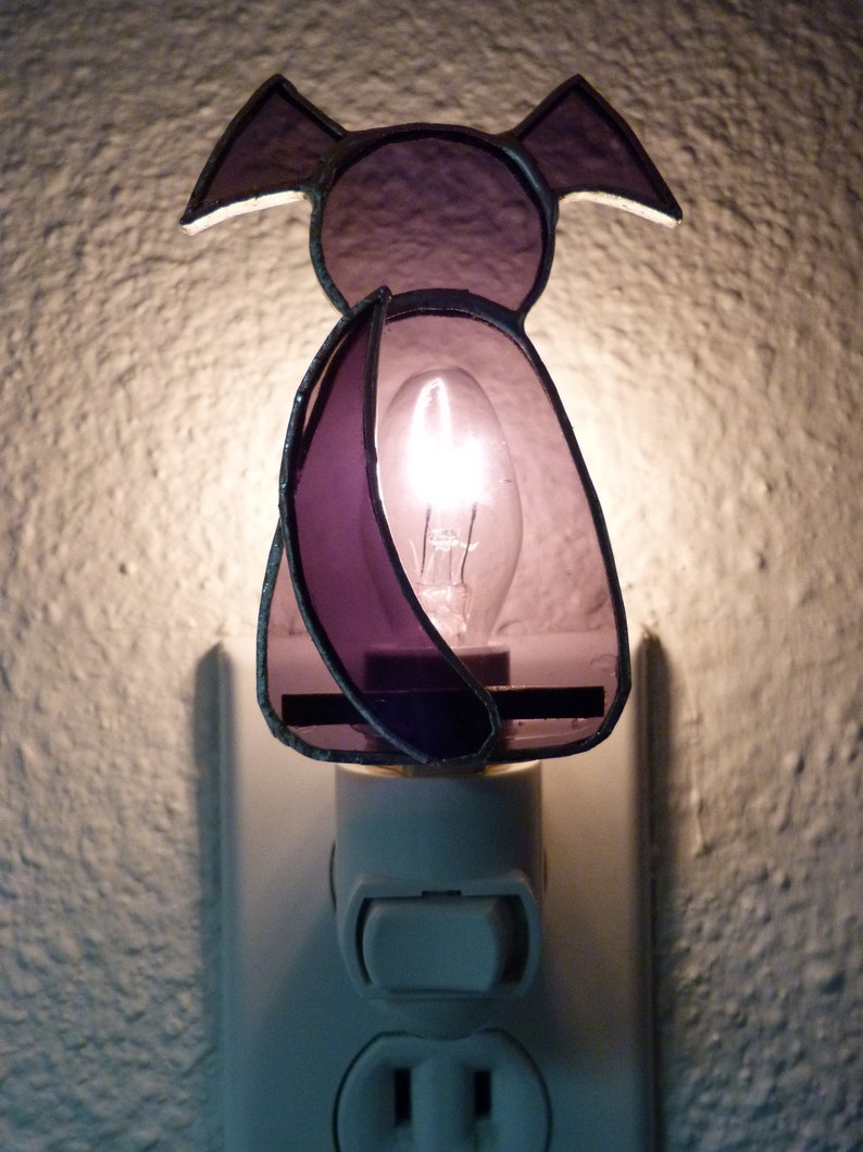 Baby Shower Gift For Girls Baby Kids Purple Dog Night Light Stained Glass Bedroom Bathroom Nursery Kitchen Decor Light Sensor Swivel