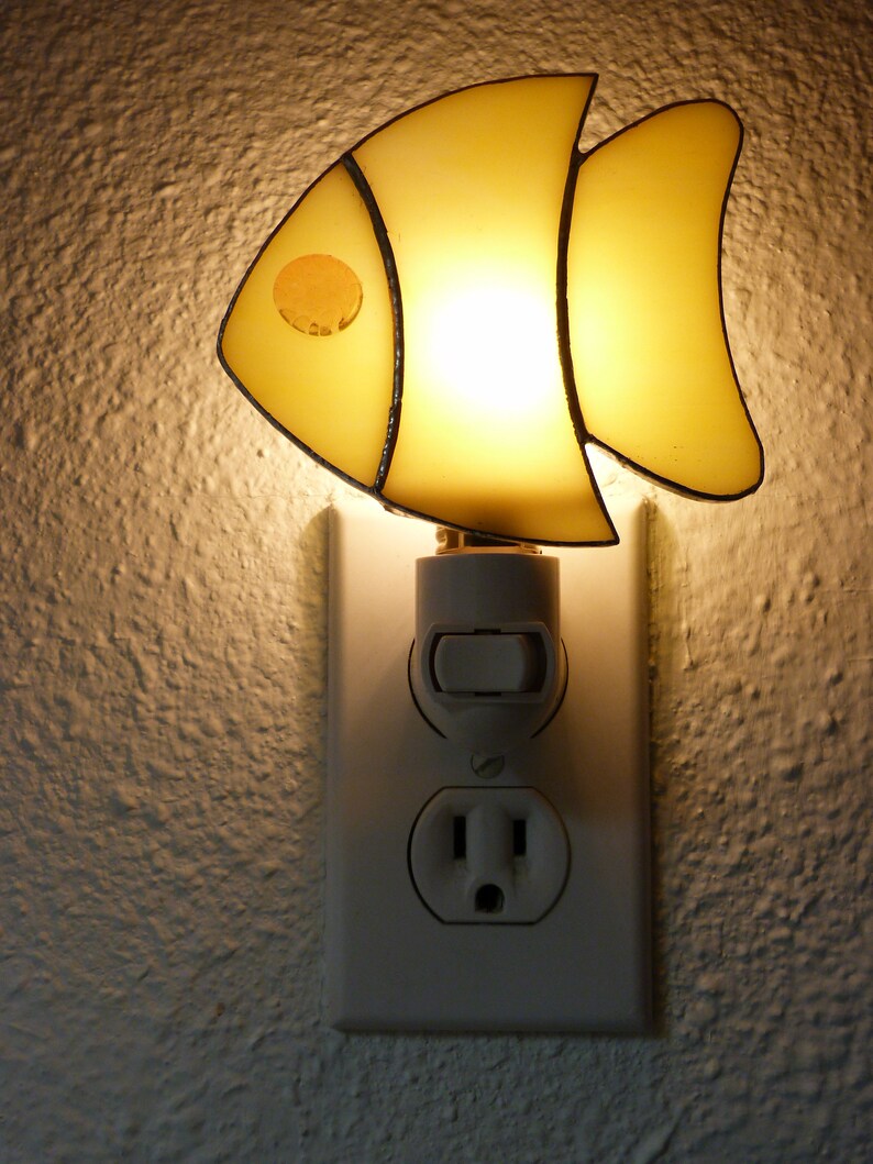 Night Light Stained Glass Fish Yellow Bathroom Bedroom Etsy
