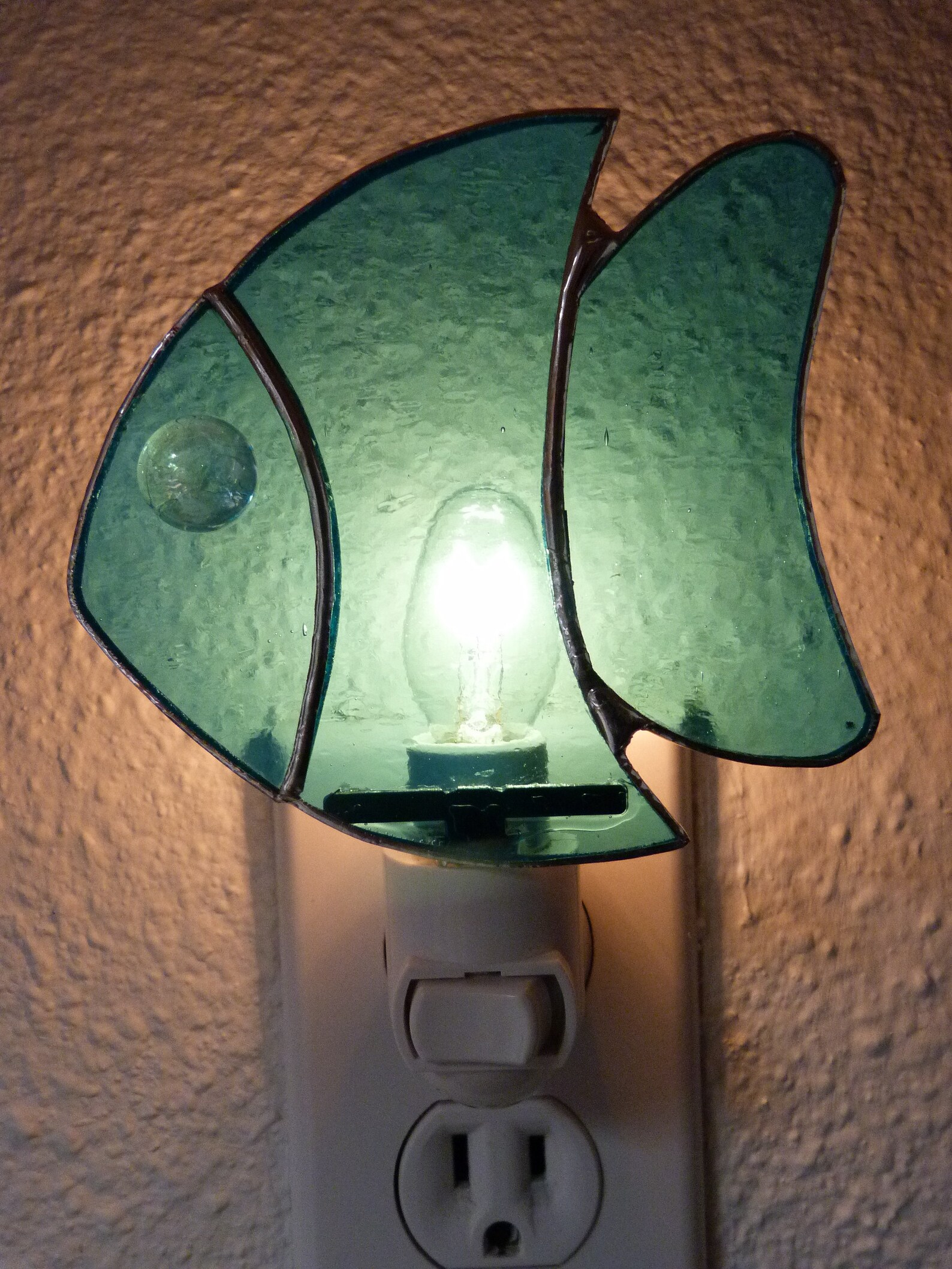 Stained Glass Fish Night Light Wall Plug in Blue Bathroom Etsy