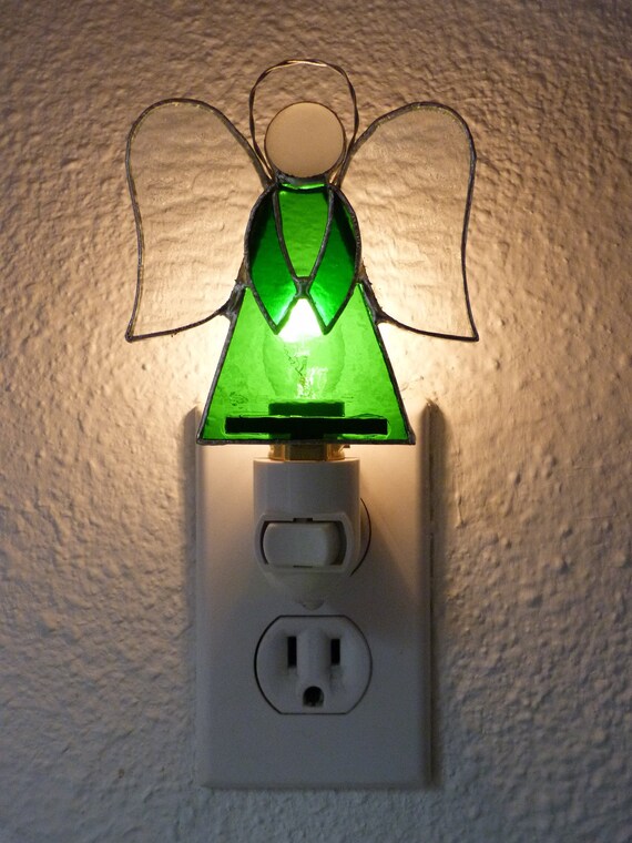 Stained Glass Green Angel Night Light Bedroom Bathroom Etsy