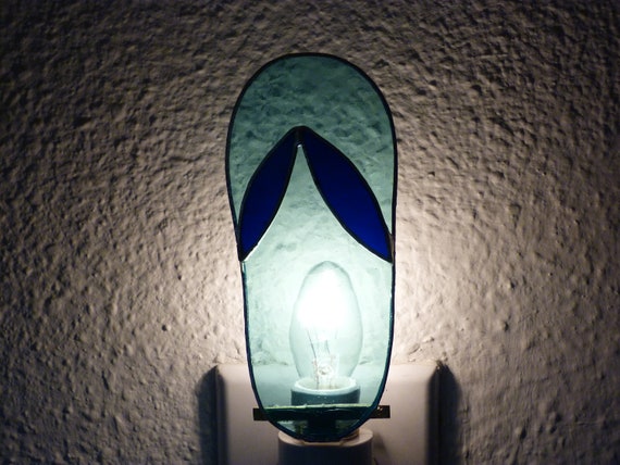 Night Light Blue Flip Flop Sandal Stained Glass Wall Plug Etsy