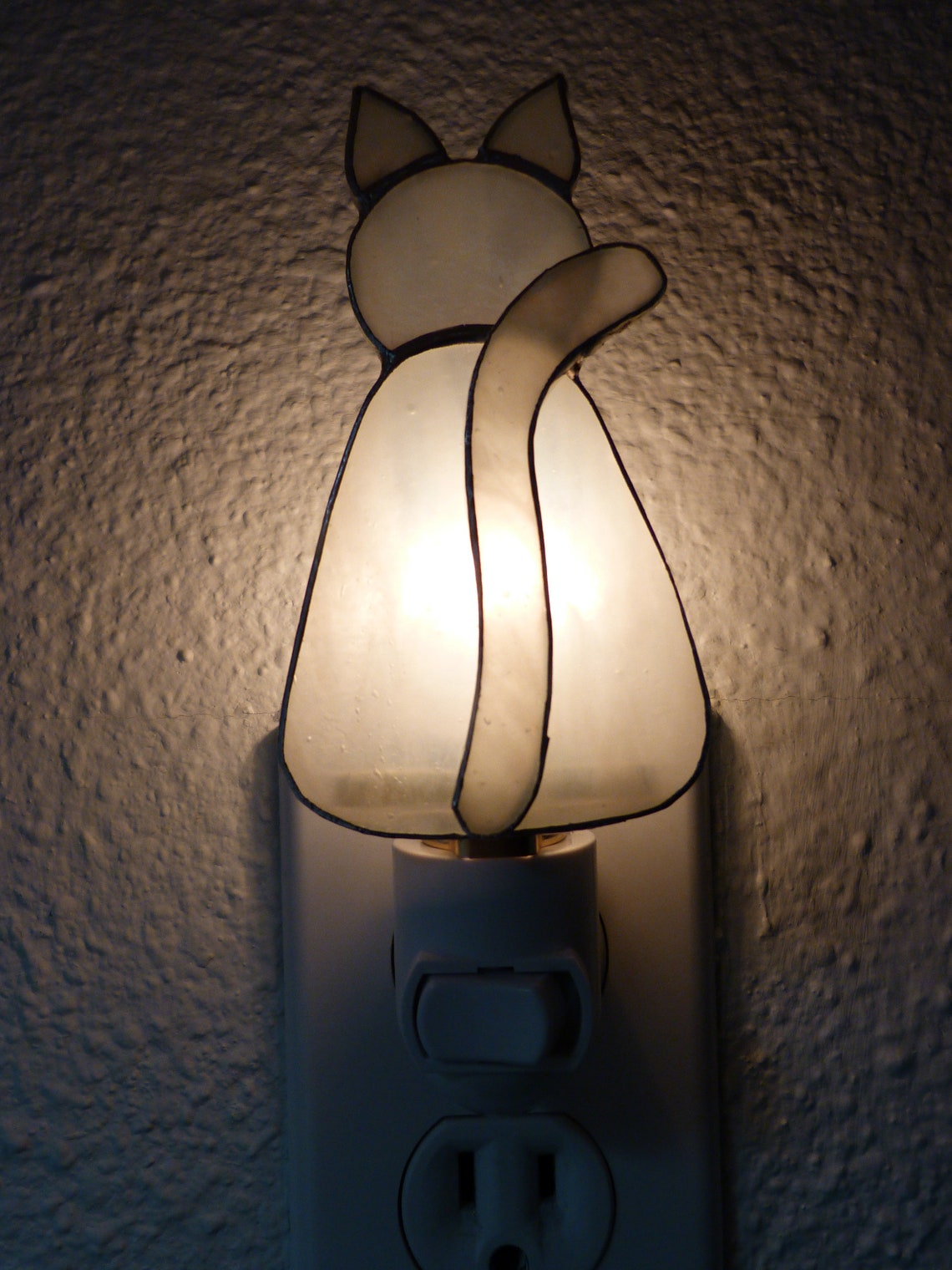 Cat Night Light White Stained Glass Pet Animal Wall Plug in Etsy