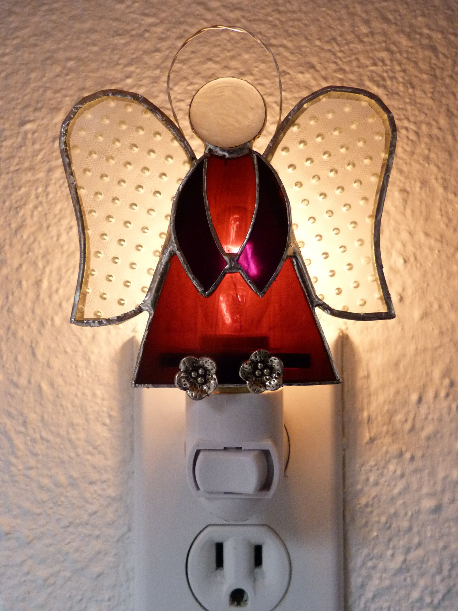 Night Light Stained Glass Brown Angel Wall Plug In Bedroom Etsy