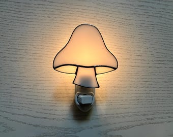 White Mushroom Night Light, Stained Glass Toadstool