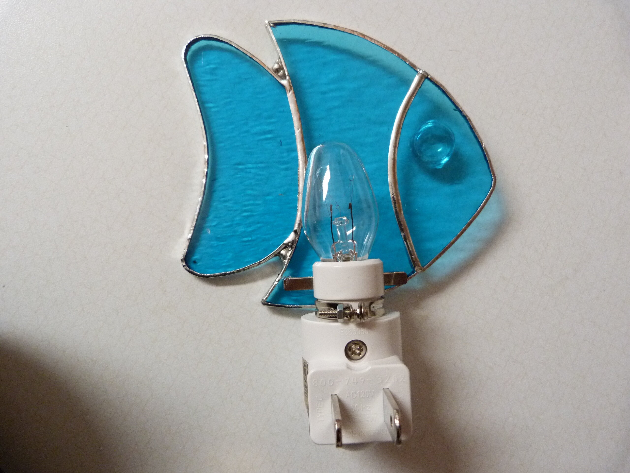 Stained Glass Fish Night Light Wall Plug in Blue Bathroom Etsy