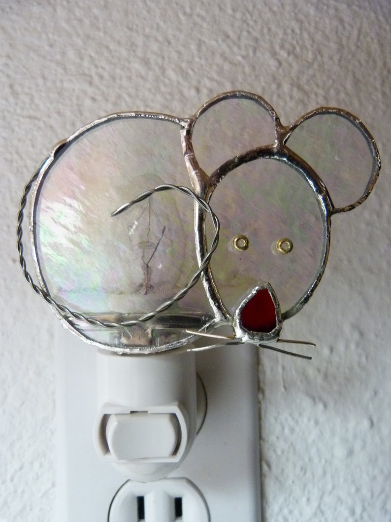 Clear Mouse Wall Plug In Gift For Man Woman Teen Bathroom Bedroom Kitchen Decor Stained Glass Night Light Light Sensor Rotating Base