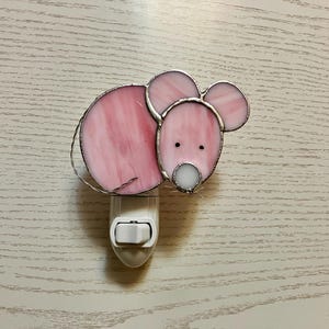 Pink Mouse Night Light, Stained Glass