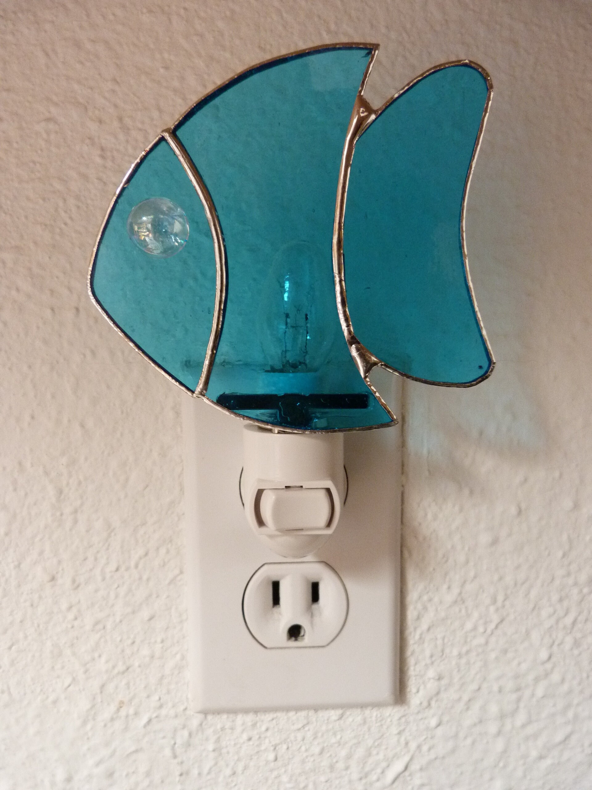 Stained Glass Fish Night Light Wall Plug in Blue Bathroom Etsy