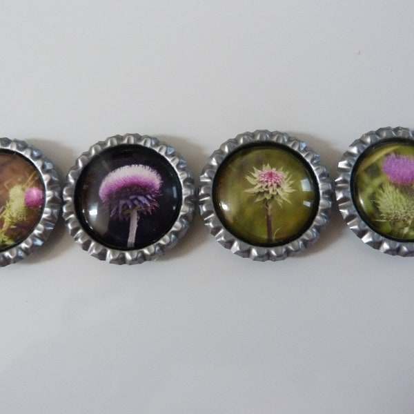 Purple Flower Magnets, Set of Four, Strong Kitchen Refrigerator Fridge Locker Magnet, Photo of Thistle, Gift For Mom Grandma Aunt