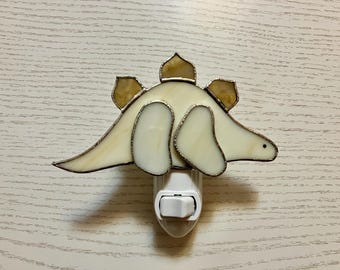 Stained Glass Stegosaurus Night Light: Brown Dinosaur Nursery Decor