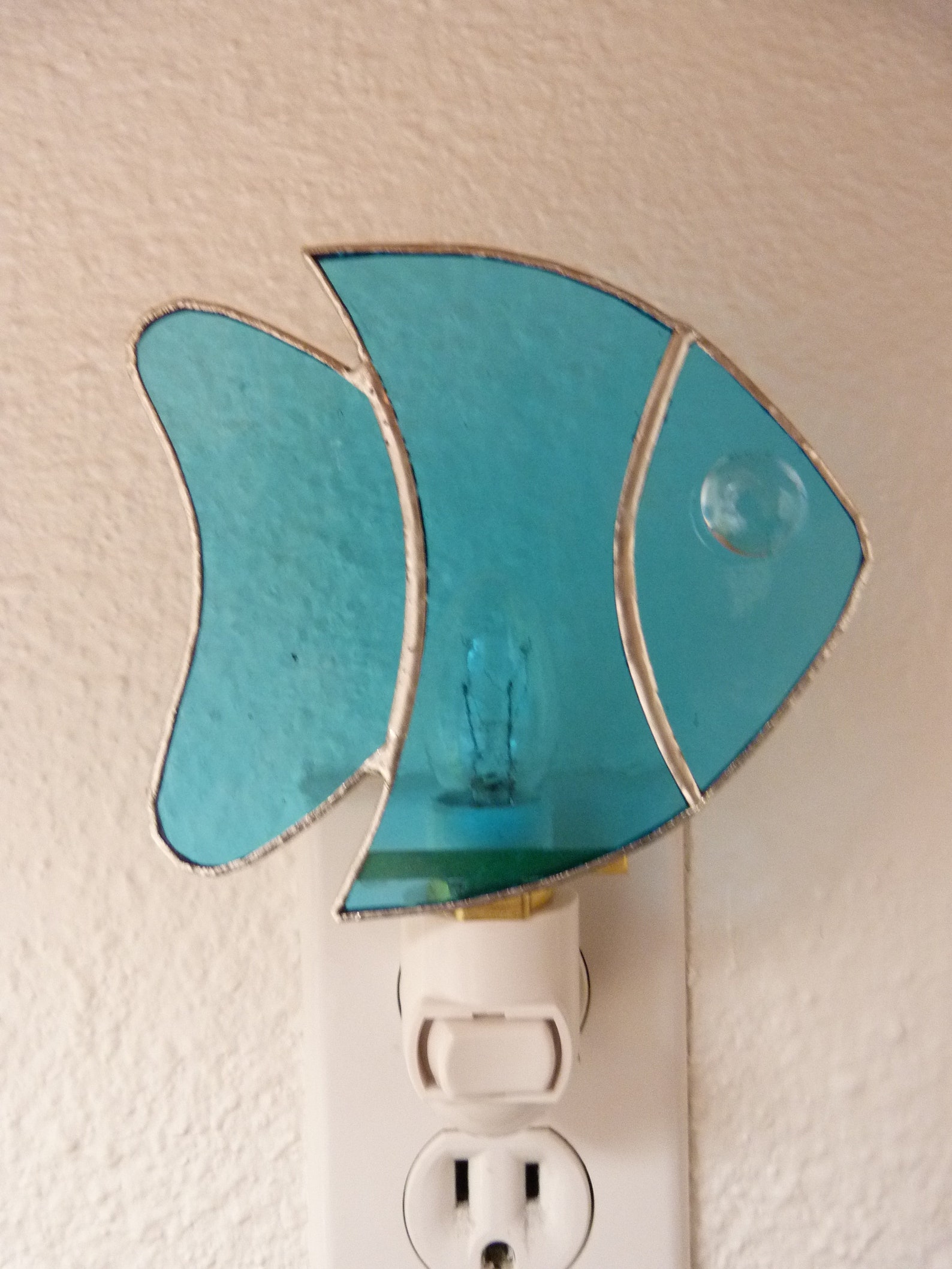 Stained Glass Fish Night Light Wall Plug In Blue Bathroom Etsy