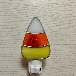 Stained Glass Candy Corn Night Light, Wall Plug In, Kitchen Bathroom and Bedroom Lighting, Autumn Art, Halloween Decor, Swivel Light Sensor