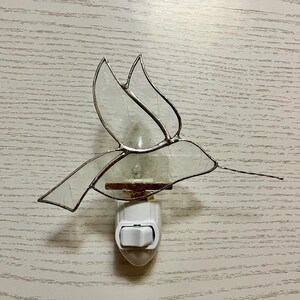 Hummingbird Night Light, Clear Stained Glass Bird, Wall Plug in, Kitchen Art, Bathroom Lighting, Bedroom Decor, Gift For Woman, Light Sensor