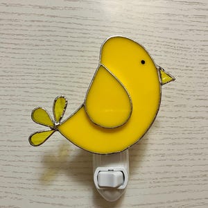 Cartoon Bird Night Light, Yellow Stained Glass, Wall Plug in, Thinking of You Gift, Bathroom Lighting, Bedroom Decor, Swivel Light Sensor