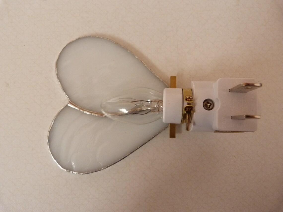 Luz de la noche del corazón vidrio manchado blanco enchufe | Etsy