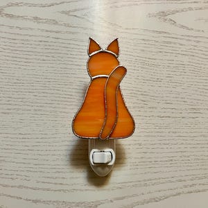 Orange Cat Night Light, Stained Glass