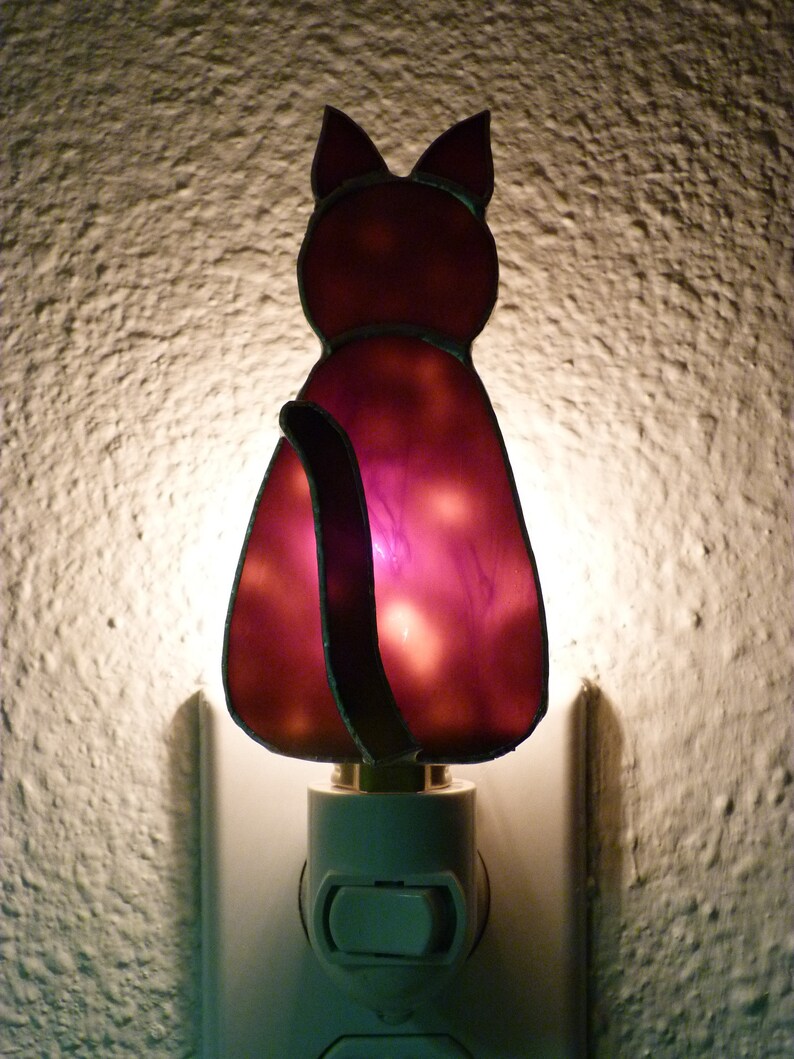 Cat Night Light Spotted Brown Stained Glass Animal Pet Wall Etsy