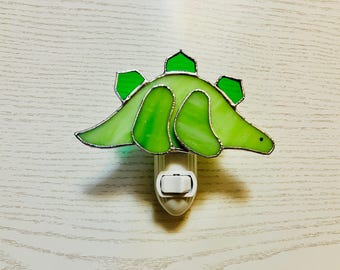 Green Stegosaurus Night Light, Stained Glass Dinosaur