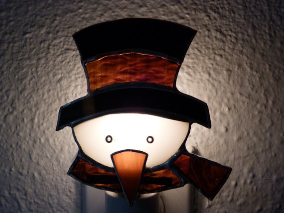 Snowman Night Light Brown Stained Glass Kids Christmas Holiday Winter Kitchen Bathroom Bedroom Decor Light Sensor Swivel Nightlight Base