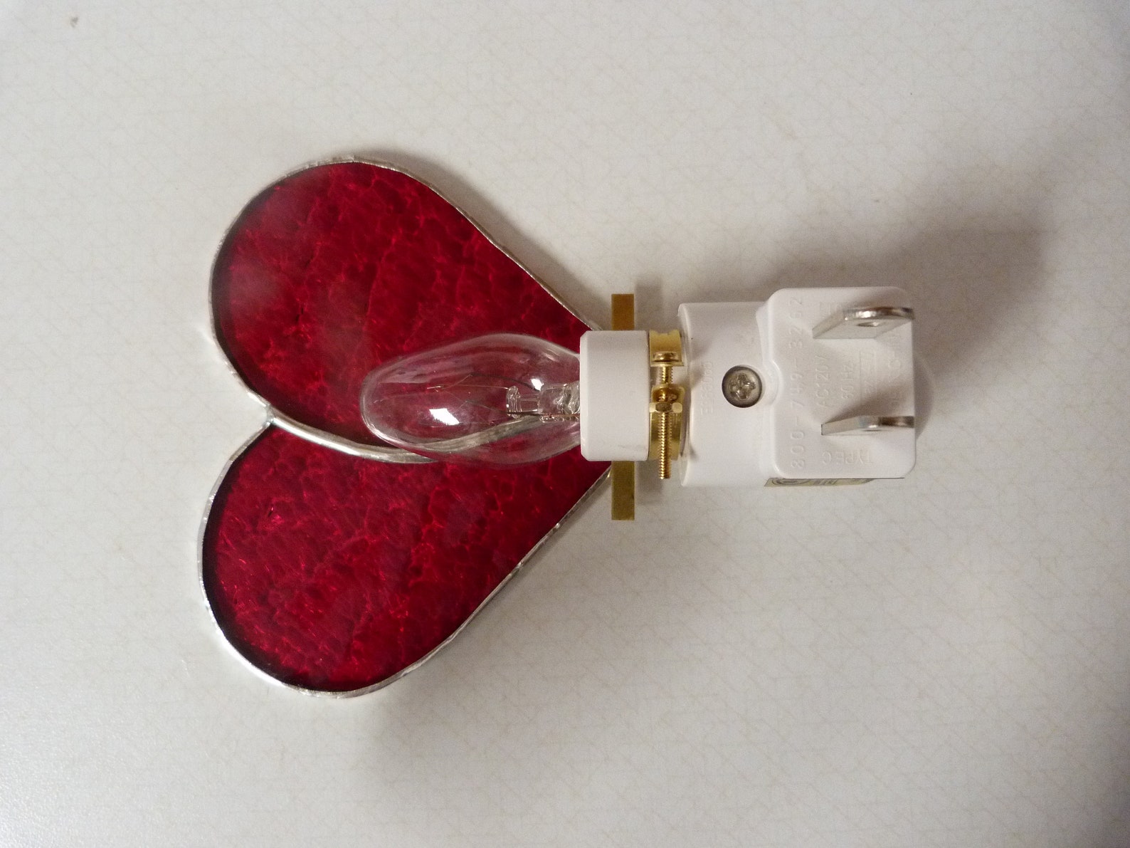 Red Heart Night Light Stained Glass Wall Plug In Valentines Etsy UK